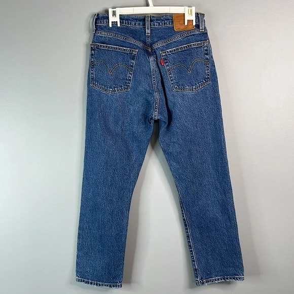LEVIS 501 Premium High Waisted Button Fly Jeans Blue Medium Wash Distressed 27 - Picture 7 of 13